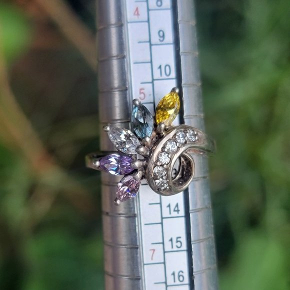 Absolutely stunning marquise prong set multi-colored gemstones 925 sterling ring - Picture 7 of 15